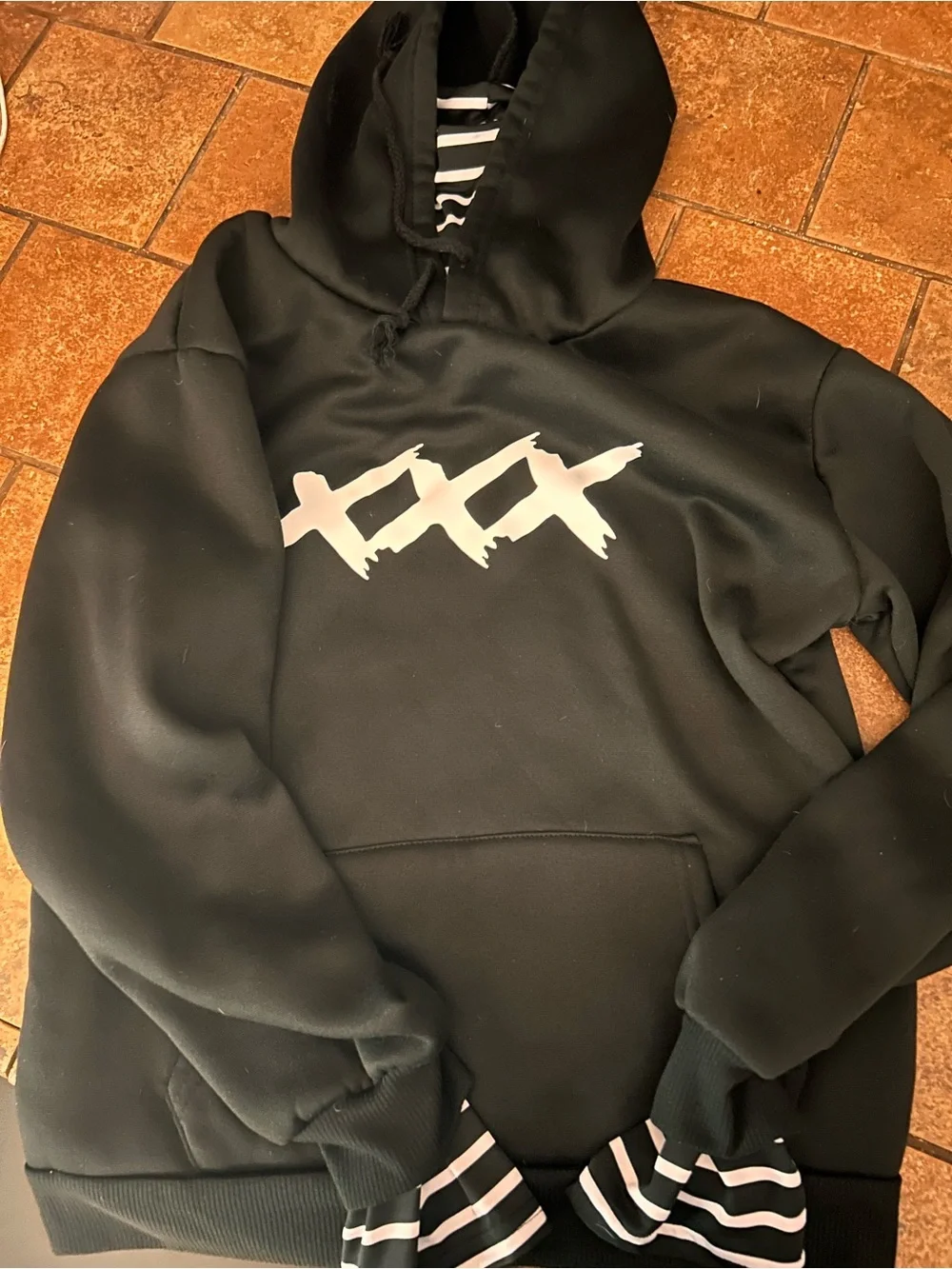 Black Hoodie with White Graphic - Men's Sweater